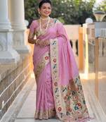 Pink zari weawing Work silk blend Saree