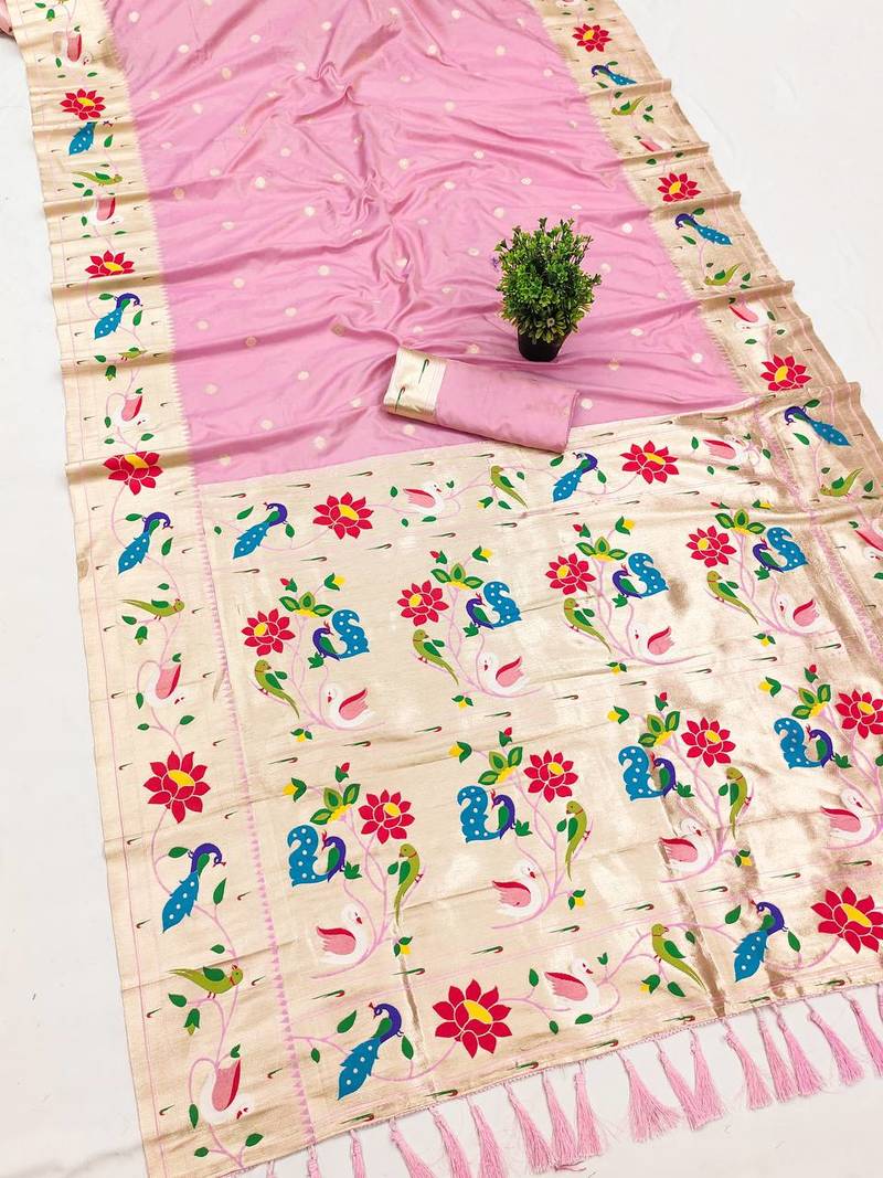 Pink zari weawing Work silk blend Saree