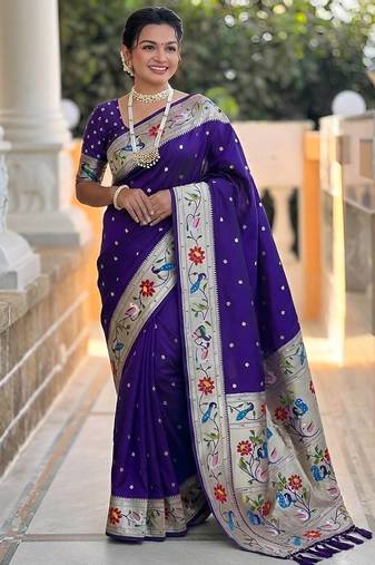 Purple Color zari weawing Work Silk Saree