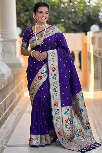 Purple Color zari weawing Work Silk Saree