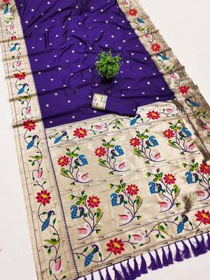 Purple Color zari weawing Work Silk Saree 3