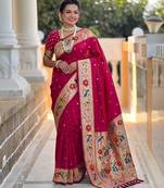 Rani Pink Color zari weawing Work Silk Saree