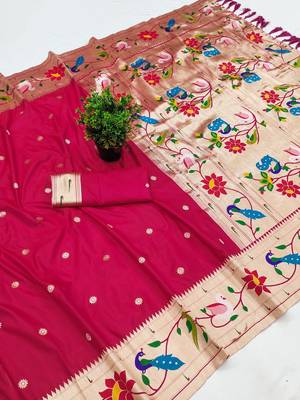 Rani Pink Color zari weawing Work Silk Saree 2
