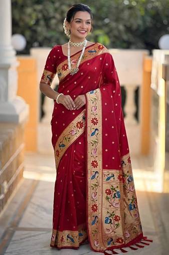 Red Color zari weawing Work Silk Saree