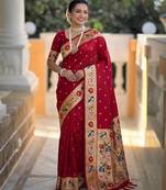 Red Color zari weawing Work Silk Saree