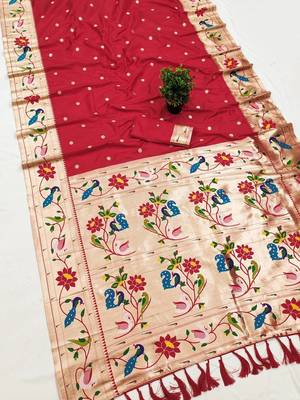 Red Color zari weawing Work Silk Saree 3