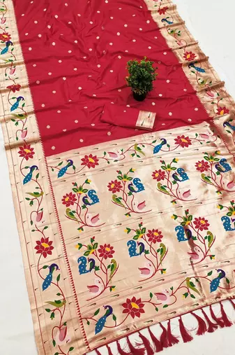 Red Color zari weawing Work Silk Saree