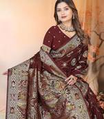 Maroon Satin silk blend Saree with Rich Zari Brocade Weaving, Heavy Border & Traditional Pallu 