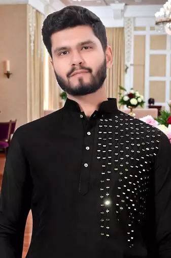  men's blackmirror work - silk kurta