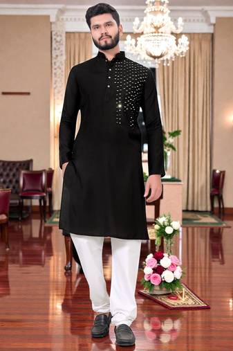  men's blackmirror work - silk kurta