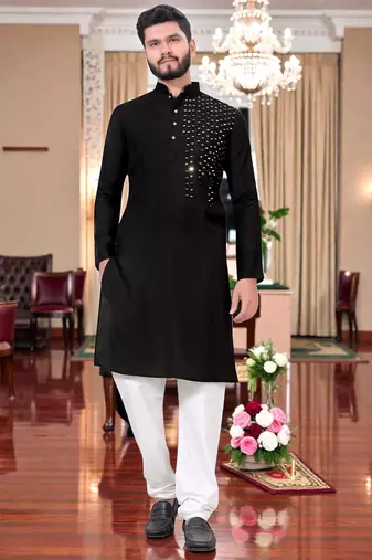  men's blackmirror work - silk kurta