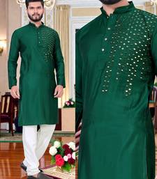  men's bottle greenmirror work - silk kurta