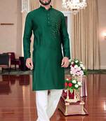  men's bottle greenmirror work - silk kurta