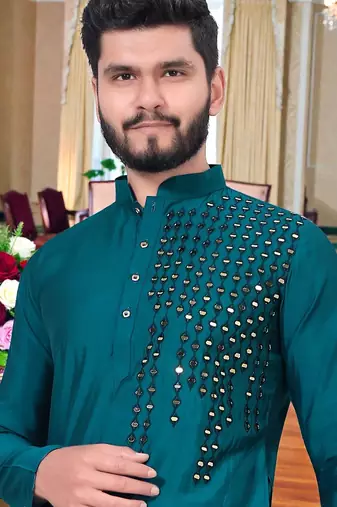  men's mirror work - silk kurta