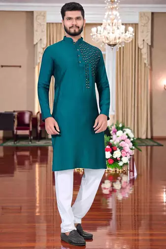  men's mirror work - silk kurta
