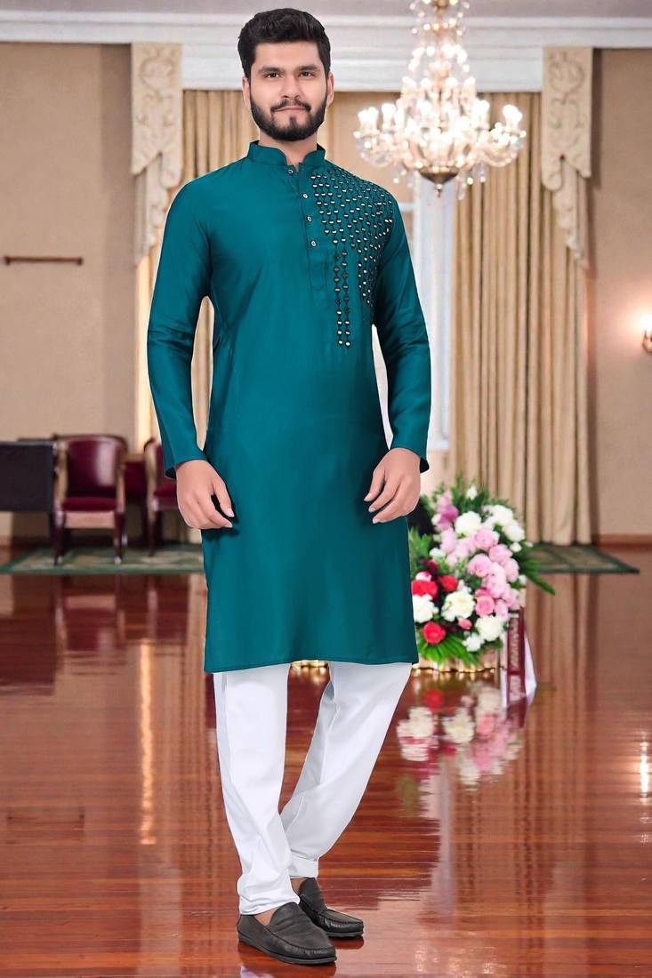 men's mirror work - silk kurta