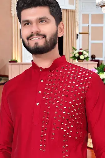  men's redmirror work - silk kurta