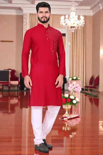  men's redmirror work - silk kurta