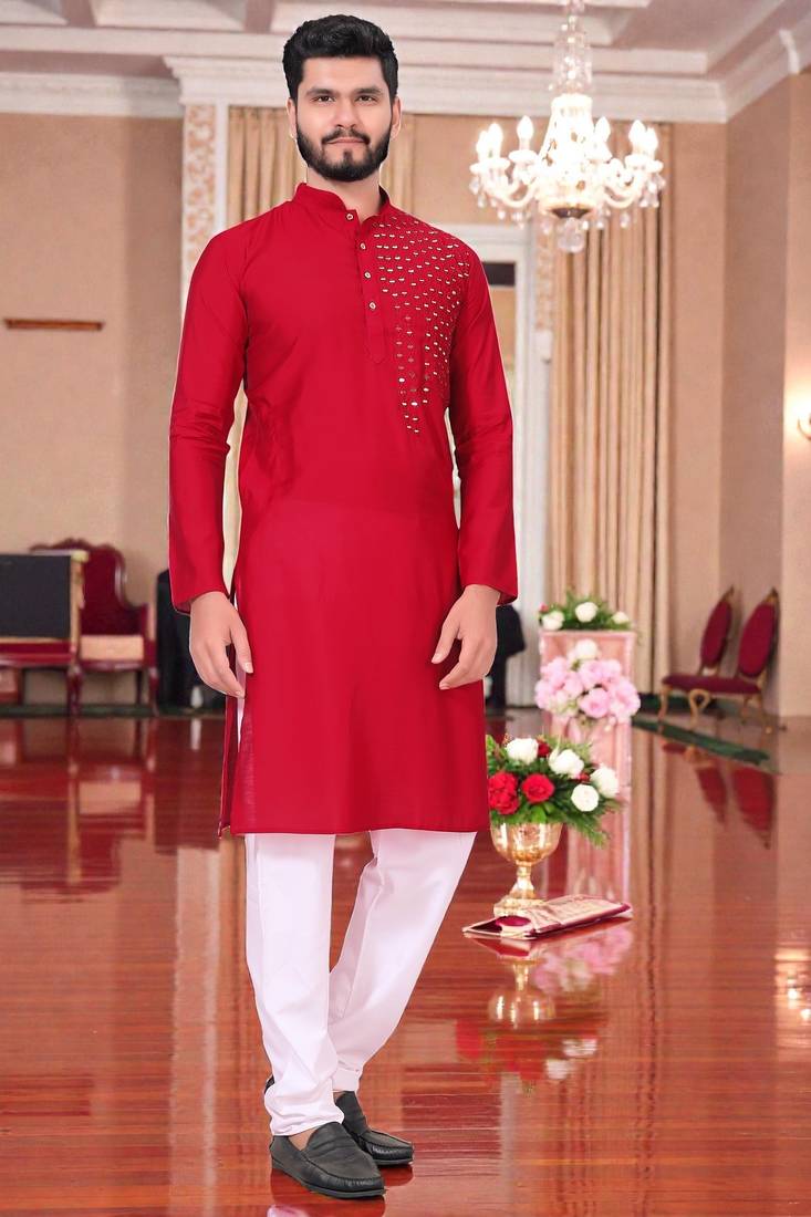  men's redmirror work - silk kurta