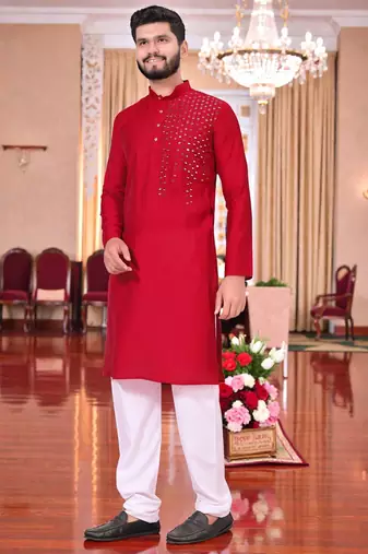  men's redmirror work - silk kurta