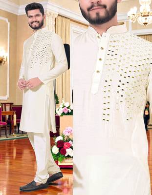  men's whitemirror work - silk kurta 2