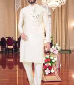  men's whitemirror work - silk kurta