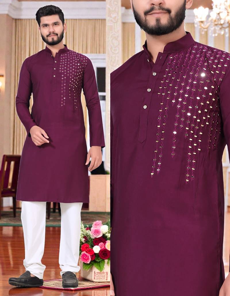  men's winemirror work - silk kurta