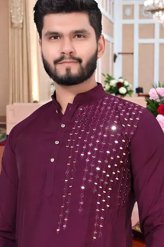  men's winemirror work - silk kurta