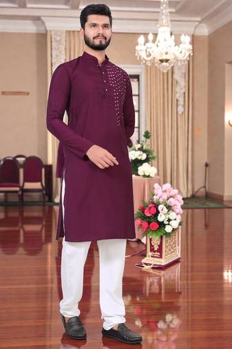  men's winemirror work - silk kurta