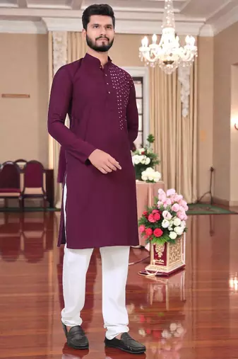  men's winemirror work - silk kurta