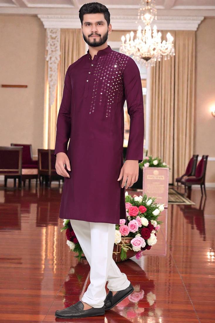  men's winemirror work - silk kurta