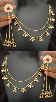 Ruby pink moissanite stones ghungroo earringswith kaan chain 1