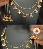Ruby pink moissanite stones ghungroo earringswith kaan chain