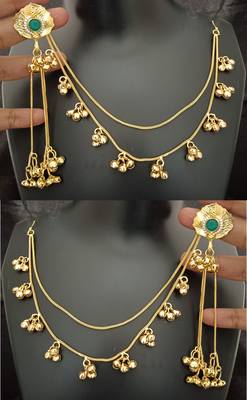 Emerald green moissanite stones ghungroo earringswith kaan chain 1