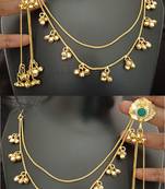 Emerald green moissanite stones ghungroo earringswith kaan chain