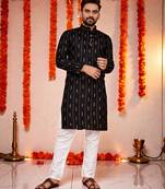  blackk  embroidery men's cotton blend kurta 