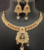 Pink green stones rajwadi heritage square shape jewellery set