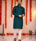  peach  embroidery men's cotton blend kurta 