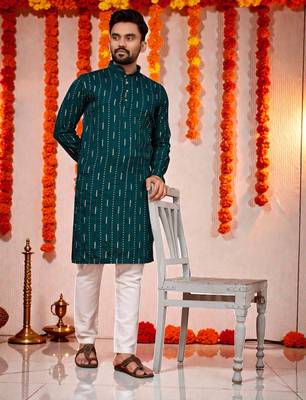  peach  embroidery men's cotton blend kurta  3