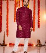  maroonn  embroidery men's cotton blend kurta 