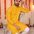  yelloww  embroidery men's cotton blend kurta 