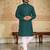green  mirror work  men's silk kurta 