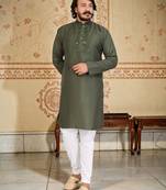 mahendi  mirror work  men's silk kurta 