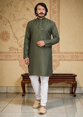 mahendi  mirror work  men's silk kurta  3