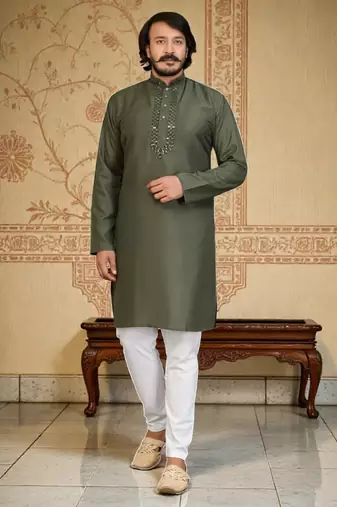 mahendi  mirror work  men's silk kurta 
