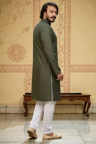 mahendi  mirror work  men's silk kurta 