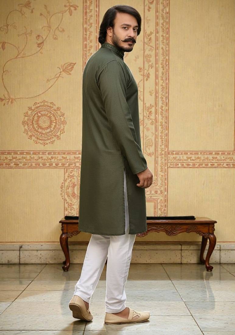mahendi  mirror work  men's silk kurta 