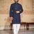 navy blue  mirror work  men's silk kurta 