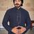 navy blue  mirror work  men's silk kurta 