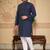 navy blue  mirror work  men's silk kurta 